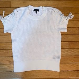 Women's Rag & Bone Iona White Knit Lace Up Short Sleeve  Sweater Top Size M